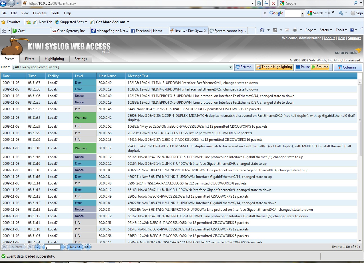 With new Kiwi Syslog Server v9 my day to day activity is somewhat simplified as I can create filters based on host name, IP address or even event based.