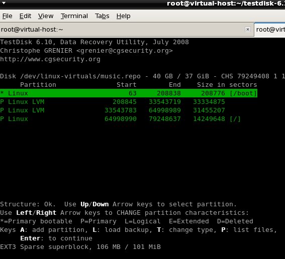 testdisk recover ext4 partition