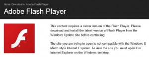 Metro flash error shows up when running desktop IE