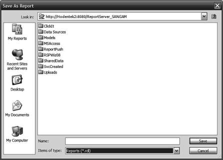 Report Builder Save as Report window