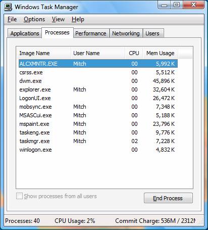 Desktop Frozen Windows Vista