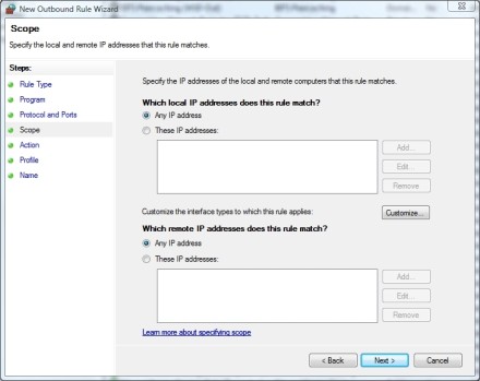 Scope Rule in Microsoft Firewall