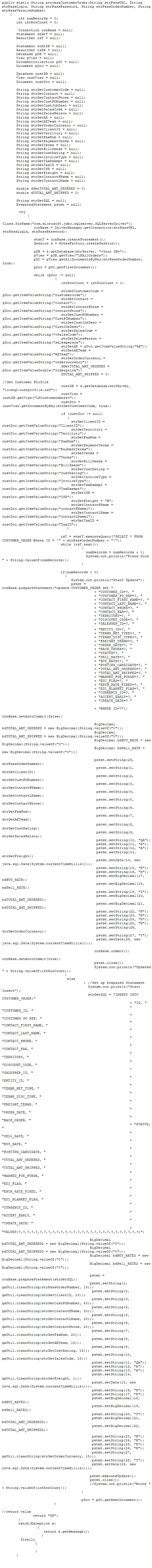 Java to update/insert in SQL table