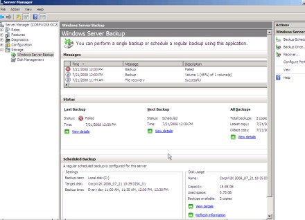  WSB, Server Manager in Windows Server 2008