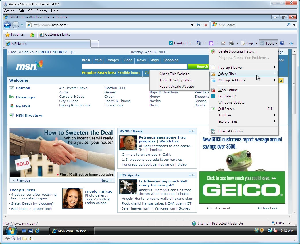 ie8 tools menu