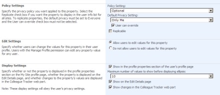 User Profile Properties option in SharePoint