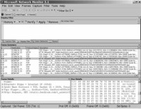 Microsoft Network Monitor displaying network data information.