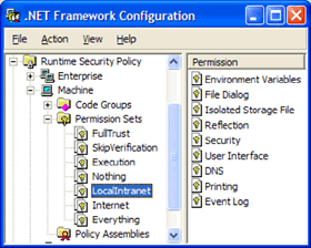 Figure 1: Default permissions for assemblies from the intranet zone