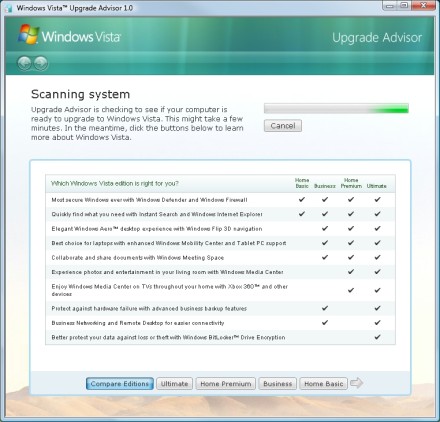 Windows Microsoft Vista Products Upgrade Advisor