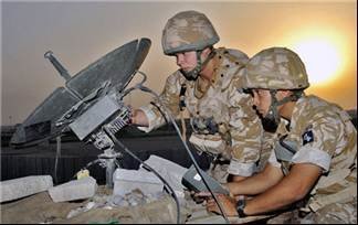 Royal Signals Soldiers operating a PSC 506 communications satellite system in Iraq