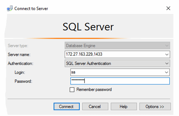 SSMS connects to the SQL Server Instance