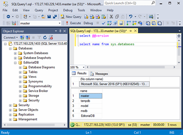 SSMS manages a SQL Server container