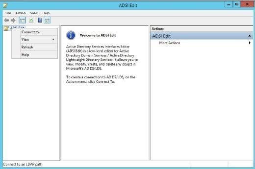 图1. 使用ADSI Edit工具前连接Active Directory