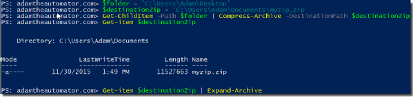 图2. Compress-Archive可以获取一组文件并将其压缩到.zip文件中