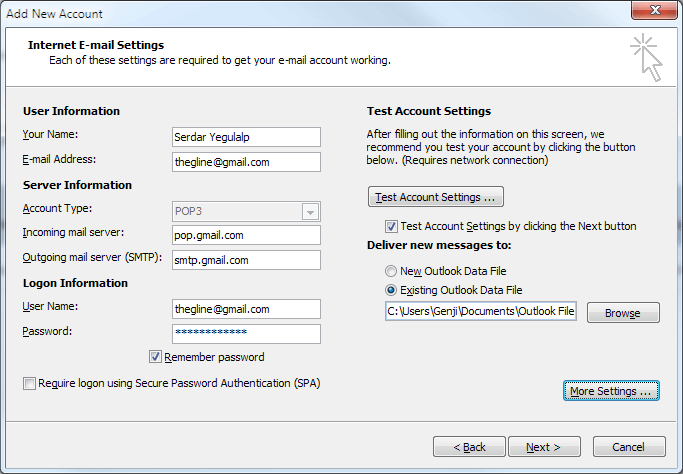 pop3 gmail account in outlook 2013