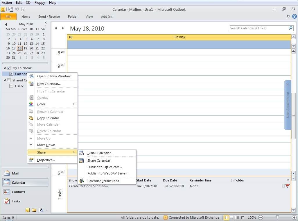 Publish calendars online with Outlook 2010