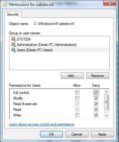 Windows Vista Permissions Settings