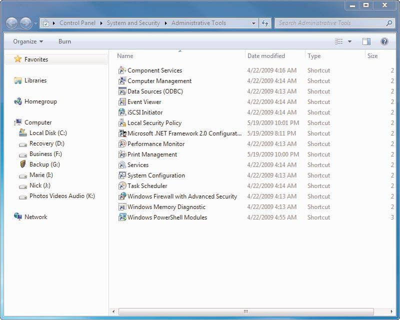 Administrative Tools Windows 7 -  3