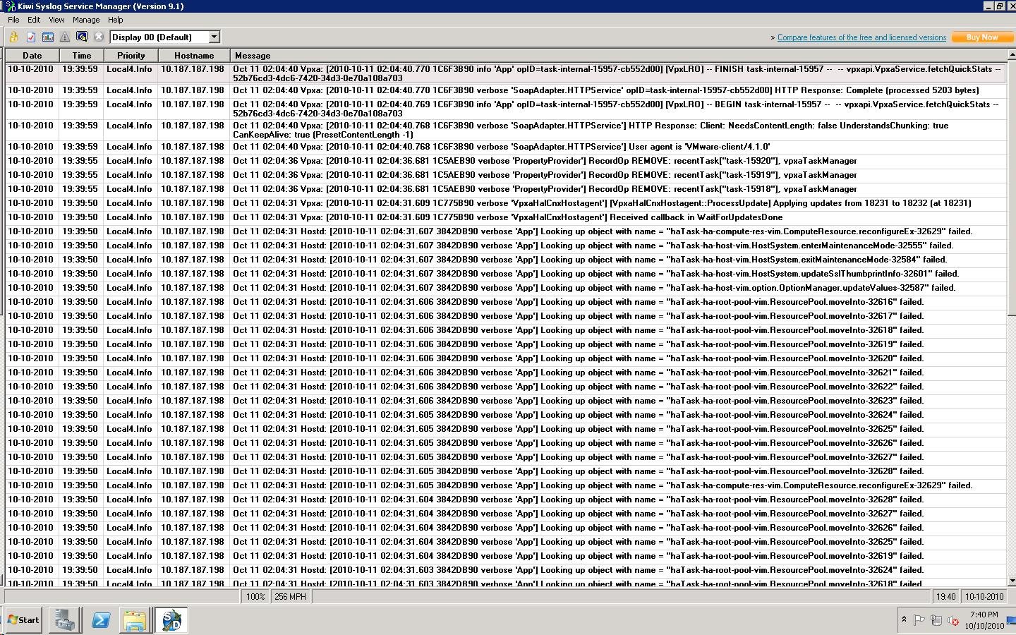 This image shows a single host reporting to Kiwi Syslog Server. (Click image for an enlarged view.)