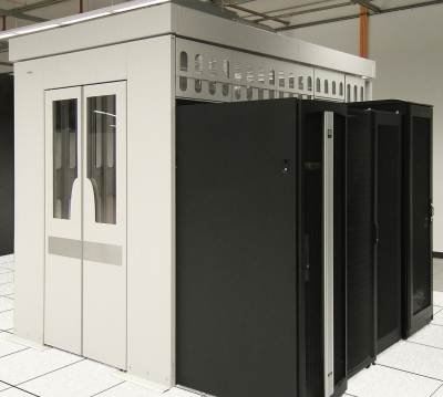 Hot aisle containment used at the Advanced Data Centers data center in Sacramento, Calif.