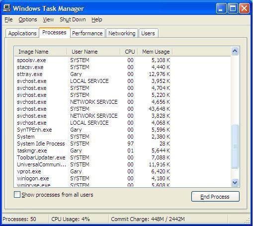 Windows Task Manager Physical Memory Usage Vista