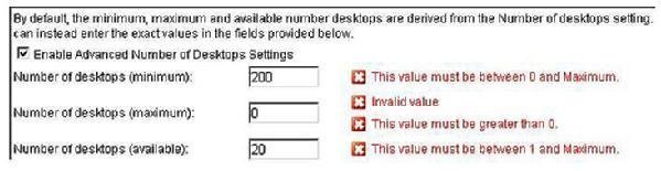 Min and max desktop settings