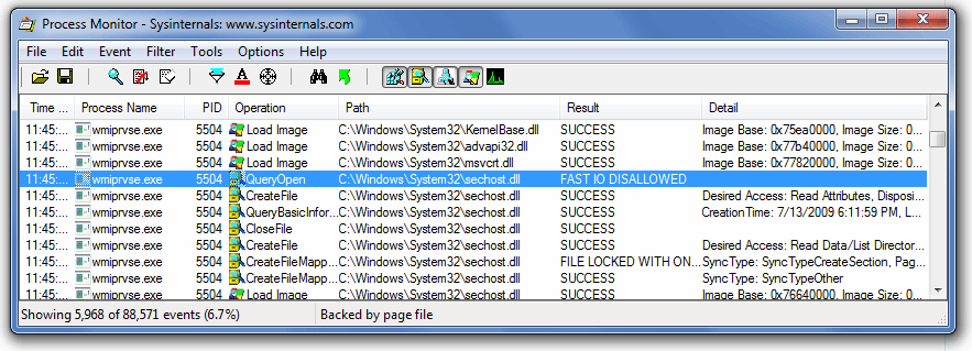 sysinternals process monitor fast io disallowed