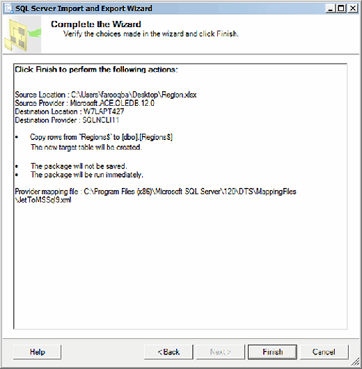 Complete the Wizard (Export)