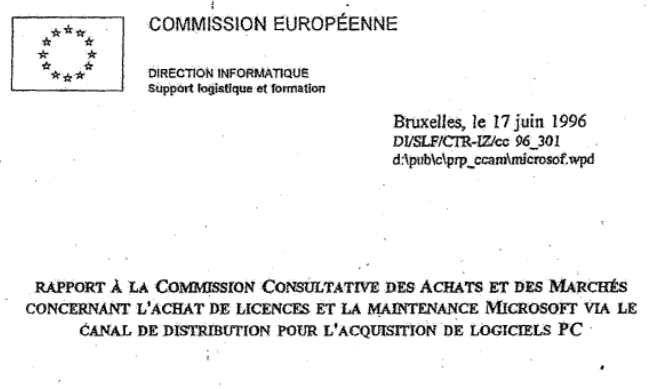 European Commission Report On Procurement And Contracts To Purchase Microsoft Licenses - 17 JUN 1996 - splash.png
