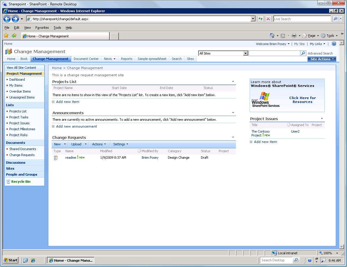 How to install the Change Request Management template in MOSS 2007
