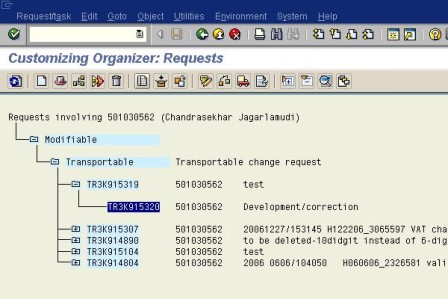 sap change request table