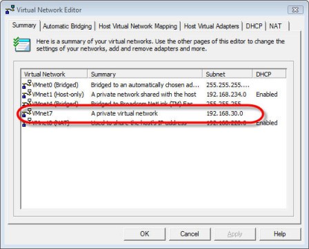 Workstation's default private virtual network, VMnet7