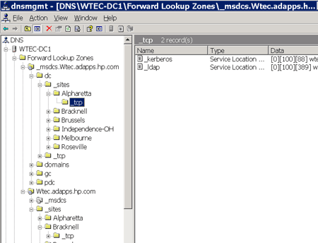 how DNS SRV records are organized, placing records by site