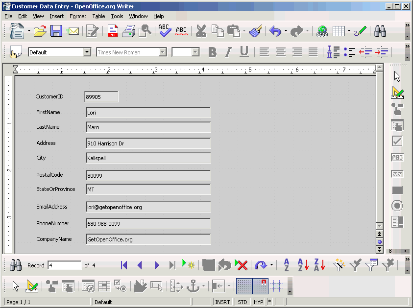 openoffice database