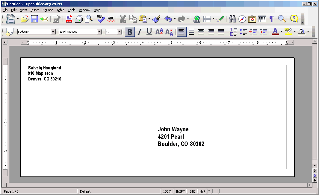 envelope template for libreoffice