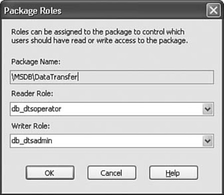 Figure 16-49: The Import Package dialog box imports a package saved to the file system, and the Package Protection dialog box updates the protection level of the package.