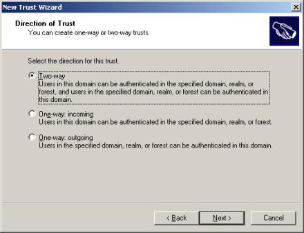 how to create a one way trust in windows 2003