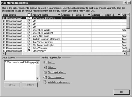 Figure 7.11: Microsoft Word Mail Merge Wizard select recipients