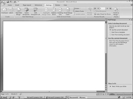 Figure 7.13: Microsoft Word Mail Merge Wizard (lower-right corner)