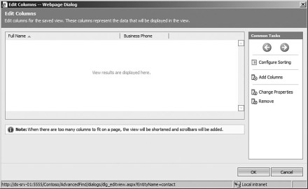 Figure 7.34: Editing Columns in Microsoft CRM Advanced Find for Contacts
