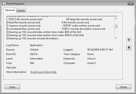 Chdsk results stored in Application Event Log