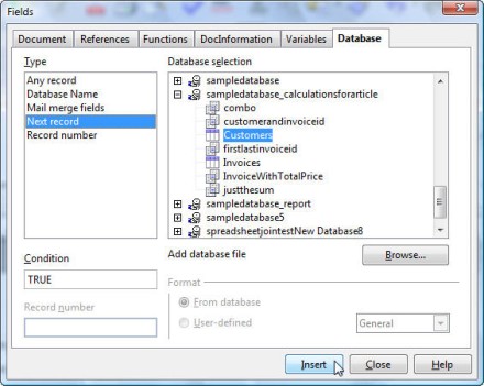 field database selection