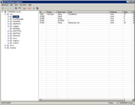 Delete the DS2MB container in the IIS Metabase Explorer tool