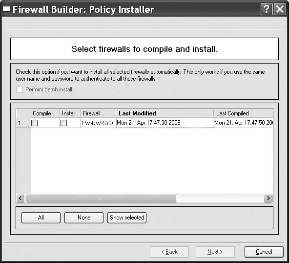 firewall builder classify action missing
