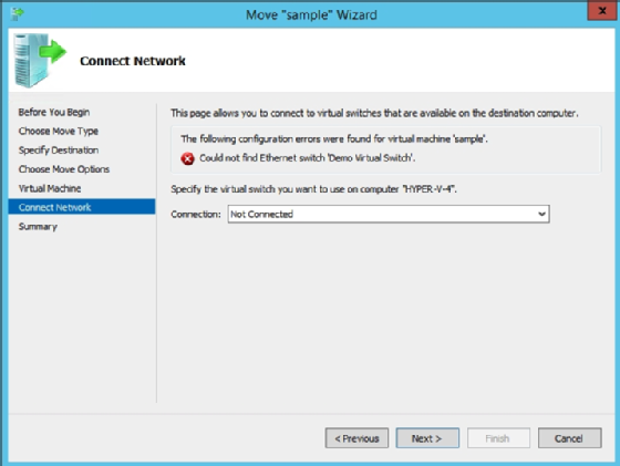 Der grafische Hyper-V Manager ermöglicht die Wahl eines anderen virtuellen Switches.