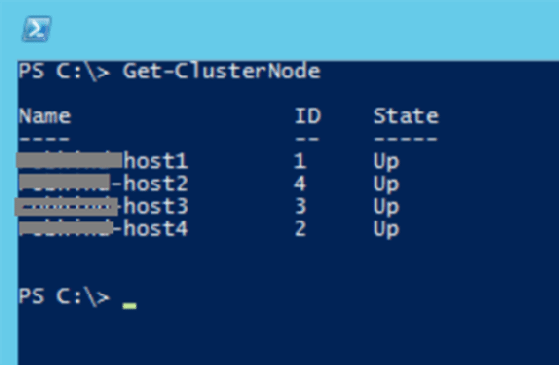 Mit Hilfe des Cmdlets Get-ClusterNode lassen sich alle Hyper-V-Knoten auflisten.