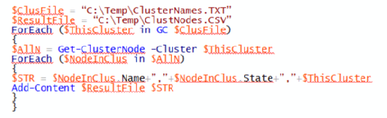 Dieses PowerShell-Skript fasst die Ergebnisse zu den vorhandenen Clustern in einer Datei zusammen.
