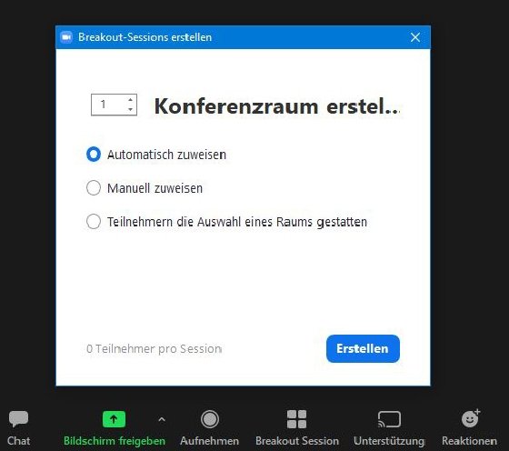 Abbildung 3: In diesem Menü können Sie dann die Breakout-Räume einrichten.