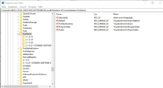 Abbildung 7: Hier finden Sie in der Registry die Profile