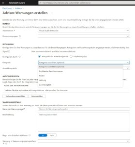 Abbildung 4: Erstellen eigener Warnungen in Azure Advisor